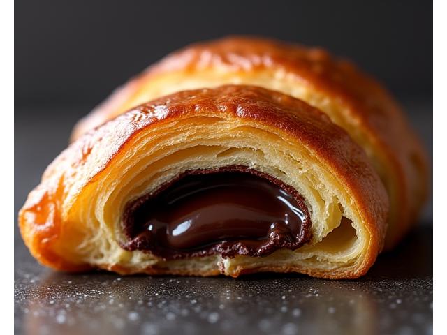 Pain au chocolat met glanzend chocolade vulling