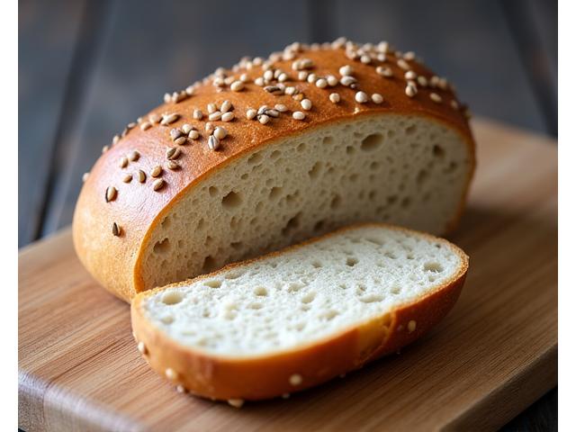 Speltbrood met zaden op een houten ondergrond