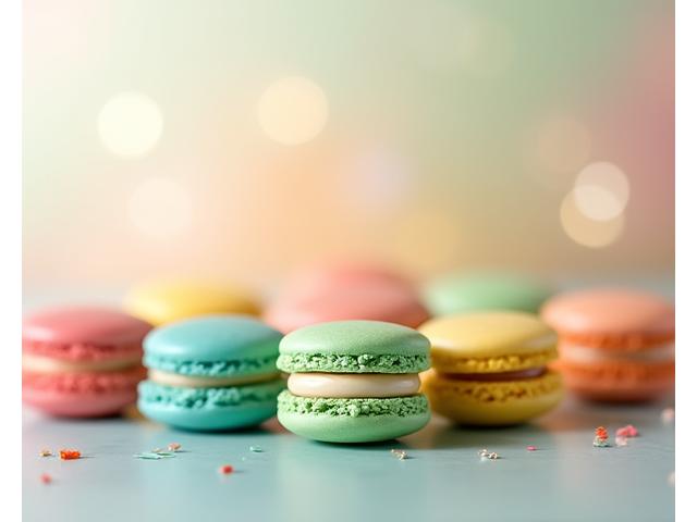 Een assortiment kleurrijke Franse macarons.